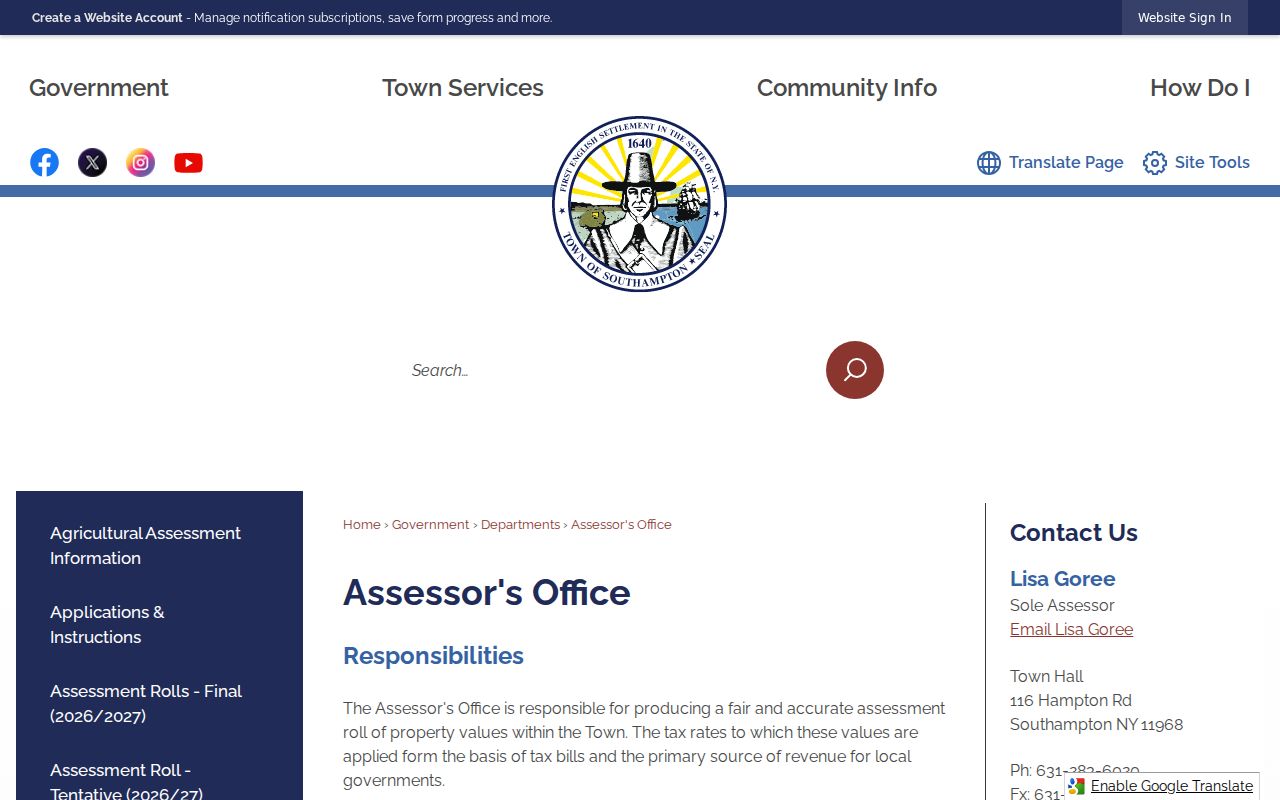 Southampton residents directory Assessor parcel records