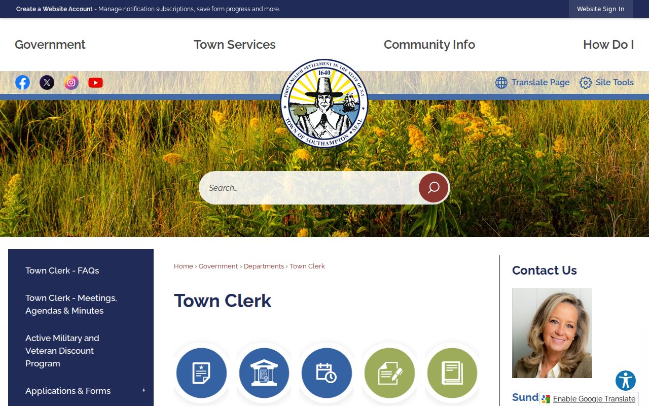 Southampton residents directory Town Clerk records page