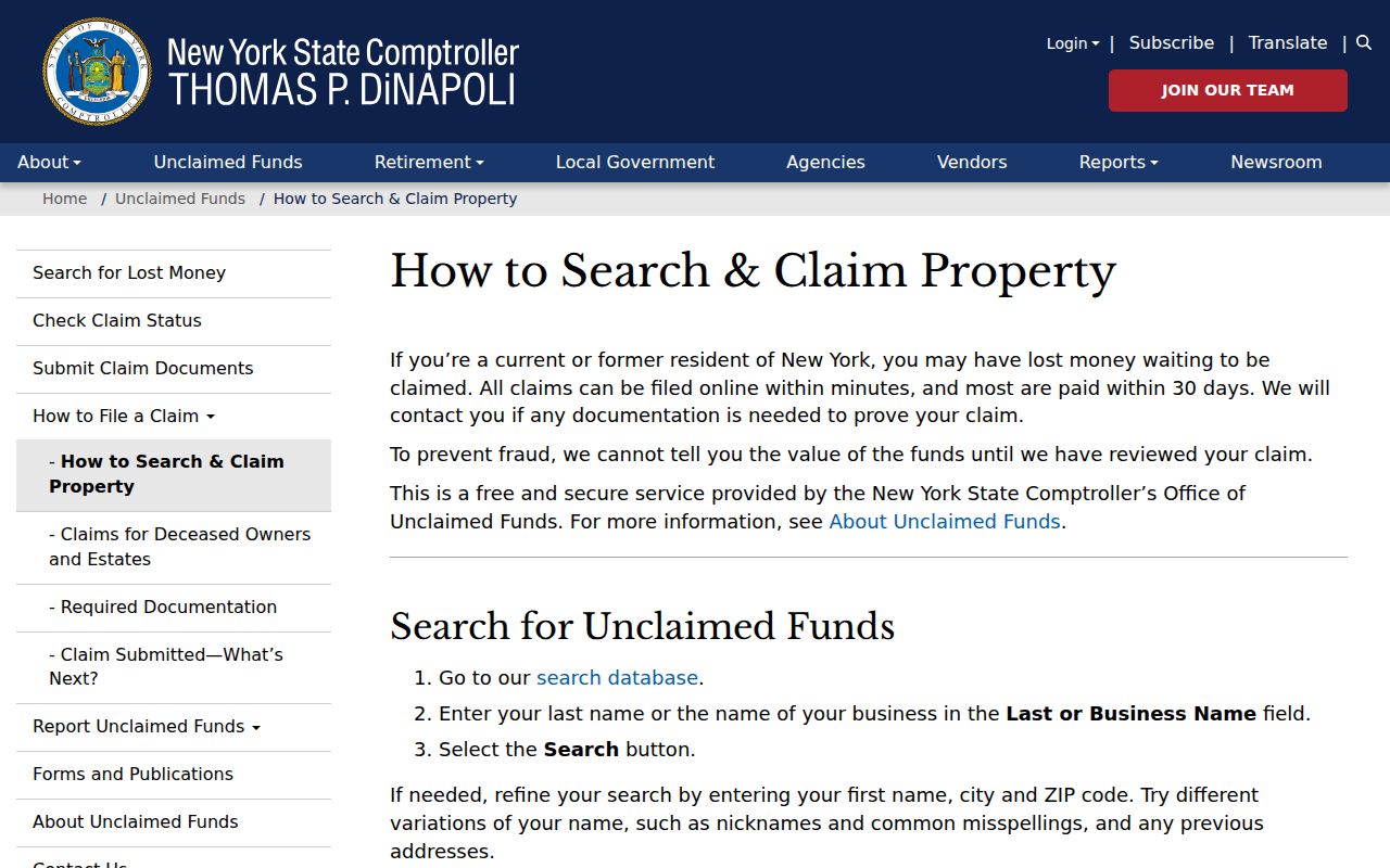 Southampton neighbors reference for New York unclaimed-funds search guidance