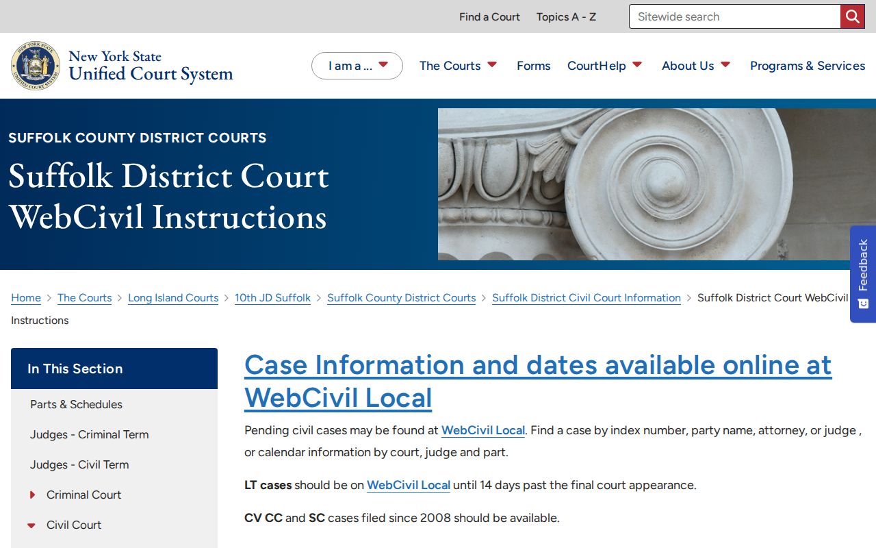 Southampton resident lookup reference showing WebCivil Local search instructions